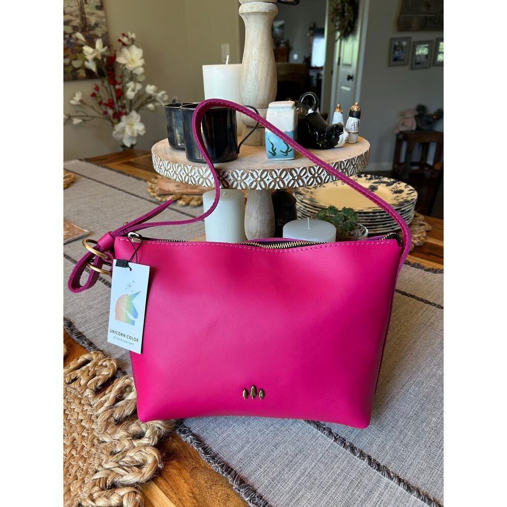 Portland Leather HOT PINK Slouchy Shoulder Bag Unicorn Bright Pink Purse NEW